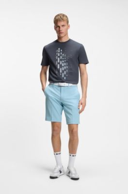 Bermuda slim fit in tessuto elasticizzato idrorepellente, Celeste