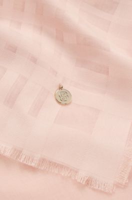 Transparent scarf with logo charm, light pink