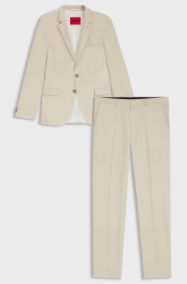 Extra-slim-fit suit in a melange wool blend, Light Beige