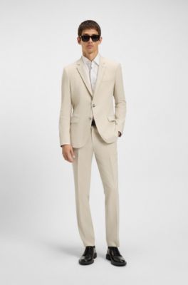 Extra-slim-fit suit in a melange wool blend, Light Beige