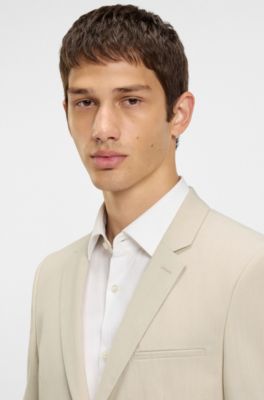 Extra-slim-fit suit in a melange wool blend, Light Beige