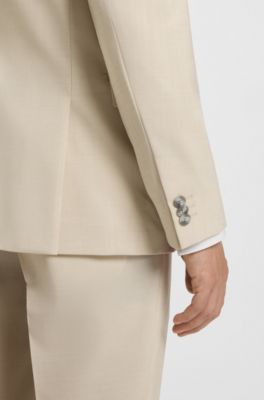 Extra-slim-fit suit in a melange wool blend, Light Beige