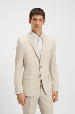 Extra-slim-fit suit in a melange wool blend, Light Beige