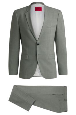 Extra-slim-fit suit in a melange wool blend, Light Green