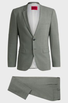 Extra-slim-fit suit in a melange wool blend, Light Green