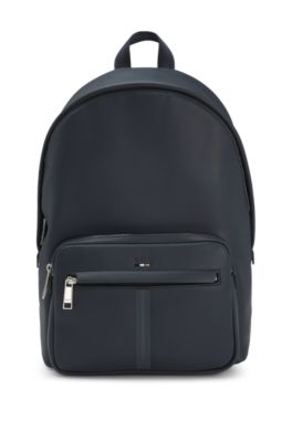 Faux-leather backpack with textured trim, Dark Blue