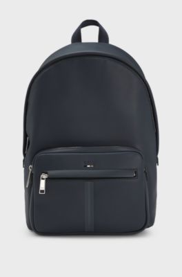 Faux-leather backpack with textured trim, Dark Blue