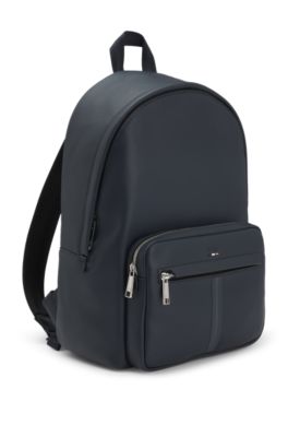 Faux-leather backpack with textured trim, Dark Blue