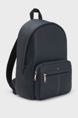 Faux-leather backpack with textured trim, Dark Blue