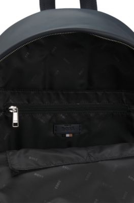 Faux-leather backpack with textured trim, Dark Blue