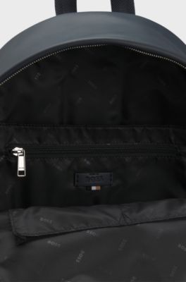 Faux-leather backpack with textured trim, Dark Blue