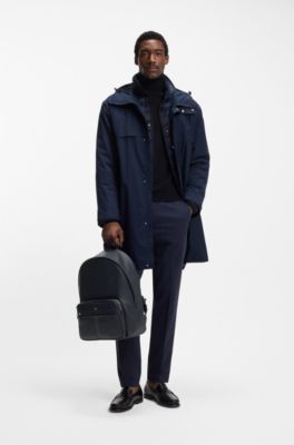 Faux-leather backpack with textured trim, Dark Blue