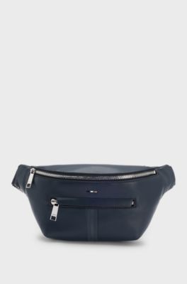Faux-leather belt bag with textured trim, Dark Blue