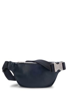 Faux-leather belt bag with textured trim, Dark Blue