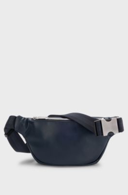 Faux-leather belt bag with textured trim, Dark Blue