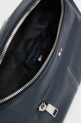 Faux-leather belt bag with textured trim, Dark Blue