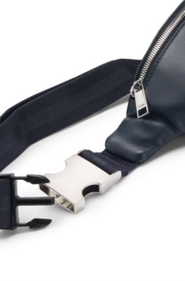 Faux-leather belt bag with textured trim, Dark Blue