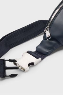 Faux-leather belt bag with textured trim, Dark Blue