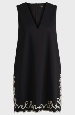 Cotton dress with contrast embroidery, Black