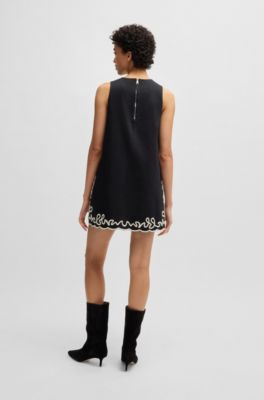 Cotton dress with contrast embroidery, Black