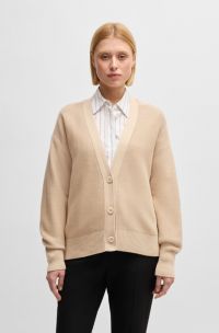 Katoenen vest met V-hals en structuur, Beige