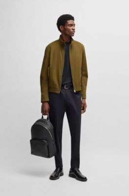 Hugo Boss 美品　ダークグリーン　オリーブ　カーキ　レザー ジャケット Hugo Boss 美品ダークグリーンオリーブカーキレザー ジャケット