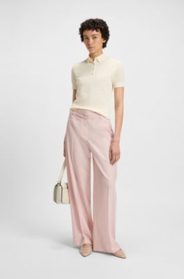 Structured knit sweater with polo collar, White