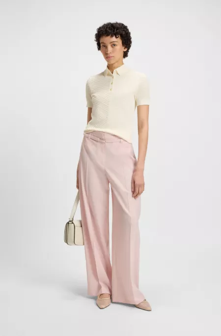 Structured knit sweater with polo collar