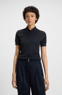Structured knit sweater with polo collar, Dark Blue
