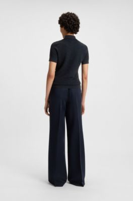 Structured knit sweater with polo collar, Dark Blue