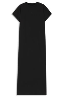 Cotton-jersey T-shirt dress with Happy HUGO logo, Black