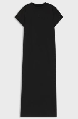 Vestito stile T-shirt in jersey di cotone con logo Happy HUGO, Nero