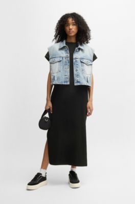 Cotton-jersey T-shirt dress with Happy HUGO logo, Black