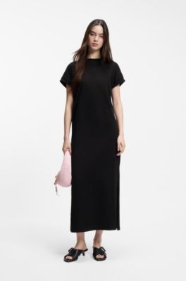 Cotton-jersey T-shirt dress with Happy HUGO logo, Black