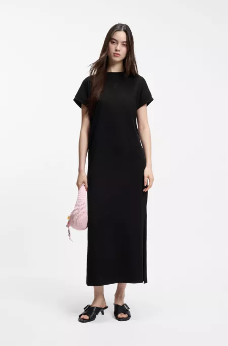 Cotton-jersey T-shirt dress with Happy HUGO logo