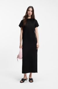 T-shirtjurk van katoenen jersey met Happy HUGO-logo, Zwart