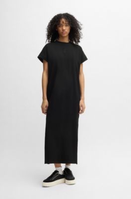 Cotton-jersey T-shirt dress with Happy HUGO logo, Black