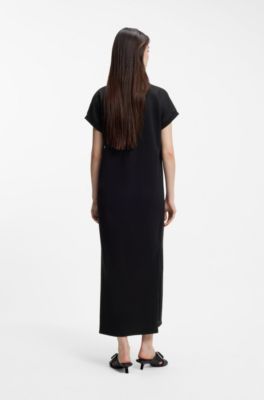 Cotton-jersey T-shirt dress with Happy HUGO logo, Black