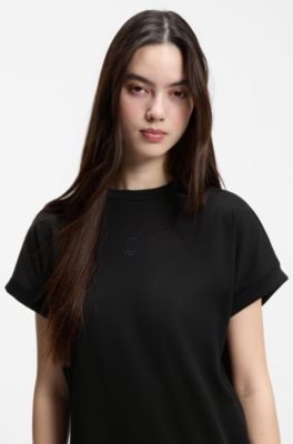 Vestito stile T-shirt in jersey di cotone con logo Happy HUGO, Nero