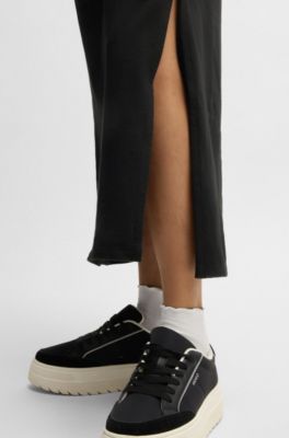 Cotton-jersey T-shirt dress with Happy HUGO logo, Black