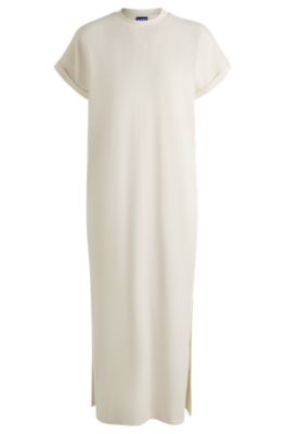 Cotton-jersey T-shirt dress with Happy HUGO logo, Natural
