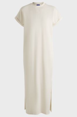Cotton-jersey T-shirt dress with Happy HUGO logo, Natural