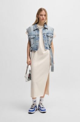 Cotton-jersey T-shirt dress with Happy HUGO logo, Natural