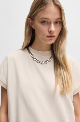 Cotton-jersey T-shirt dress with Happy HUGO logo, Natural