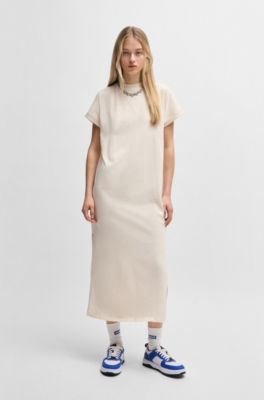 Cotton-jersey T-shirt dress with Happy HUGO logo, Natural
