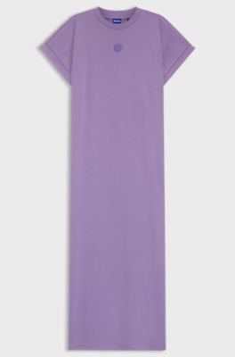 Cotton-jersey T-shirt dress with Happy HUGO logo, Purple