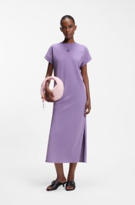 Cotton-jersey T-shirt dress with Happy HUGO logo, Purple