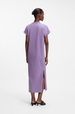 Cotton-jersey T-shirt dress with Happy HUGO logo, Purple