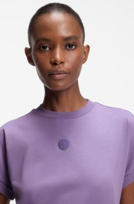 Vestito stile T-shirt in jersey di cotone con logo Happy HUGO, Lilla