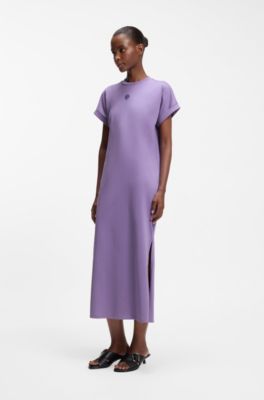 Cotton-jersey T-shirt dress with Happy HUGO logo, Purple